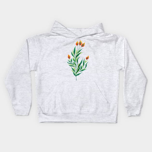 Spring Green Plant With Orange Buds Kids Hoodie by Boriana Giormova